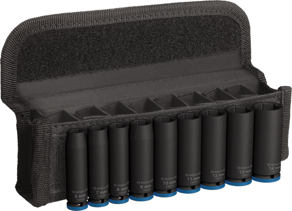 Juego de vasos de impacto Bosch PRO de 1/4 de pulgada de profundidad, 9 piezas.